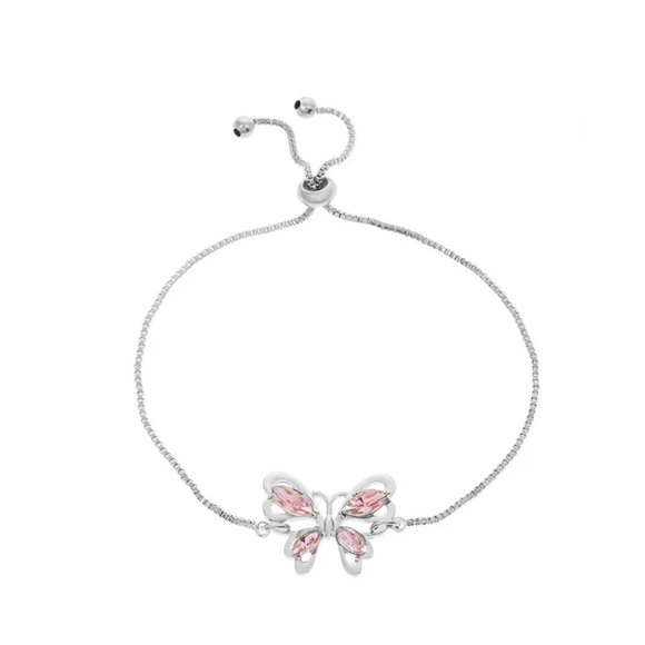 3/$35 Pink Butterfly Charm Pendant Silver Chain Bracelet Copper Crystal Jewelry - Picture 7 of 7
